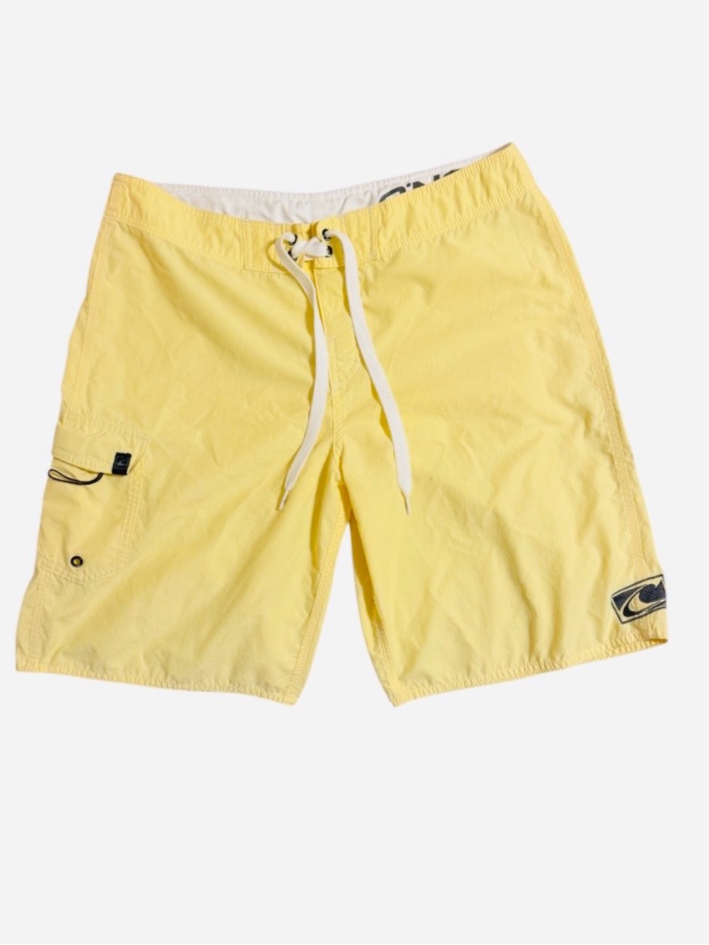 Y2K O’Neill VTG Pale Yellow Men's Boardshorts with Velcro White Drawstring